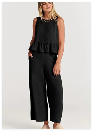 French Loose Casual Wide Leg Pants Square Neck Vest Set